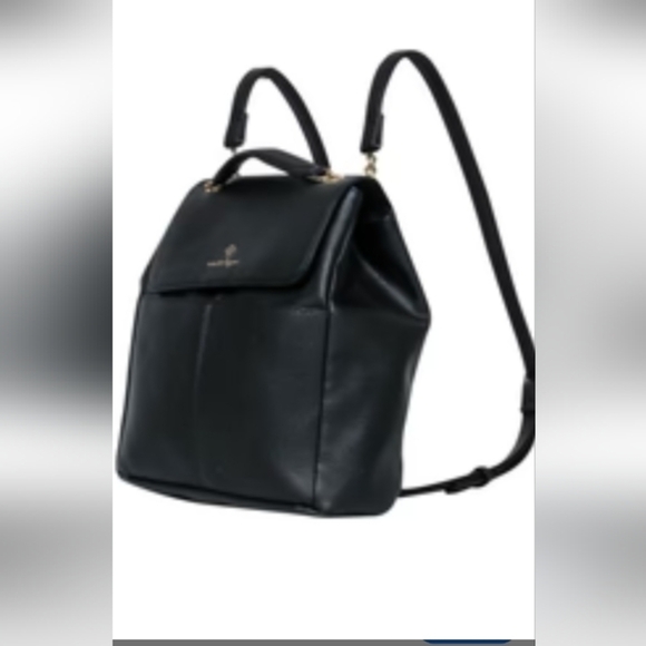 Nanette Lepore Black Leather Texture Convertabile Bag Or Backpack with Gold Logo - Picture 3 of 10